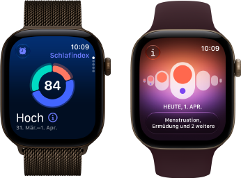 Apple Watch Series 12, Aluminiumgehäuse, Farbe Dunkelbronze, Kreisdiagramm mit Schlafindex, Digital Crown, Milanaise Armband, Farbe Dunkelbronze